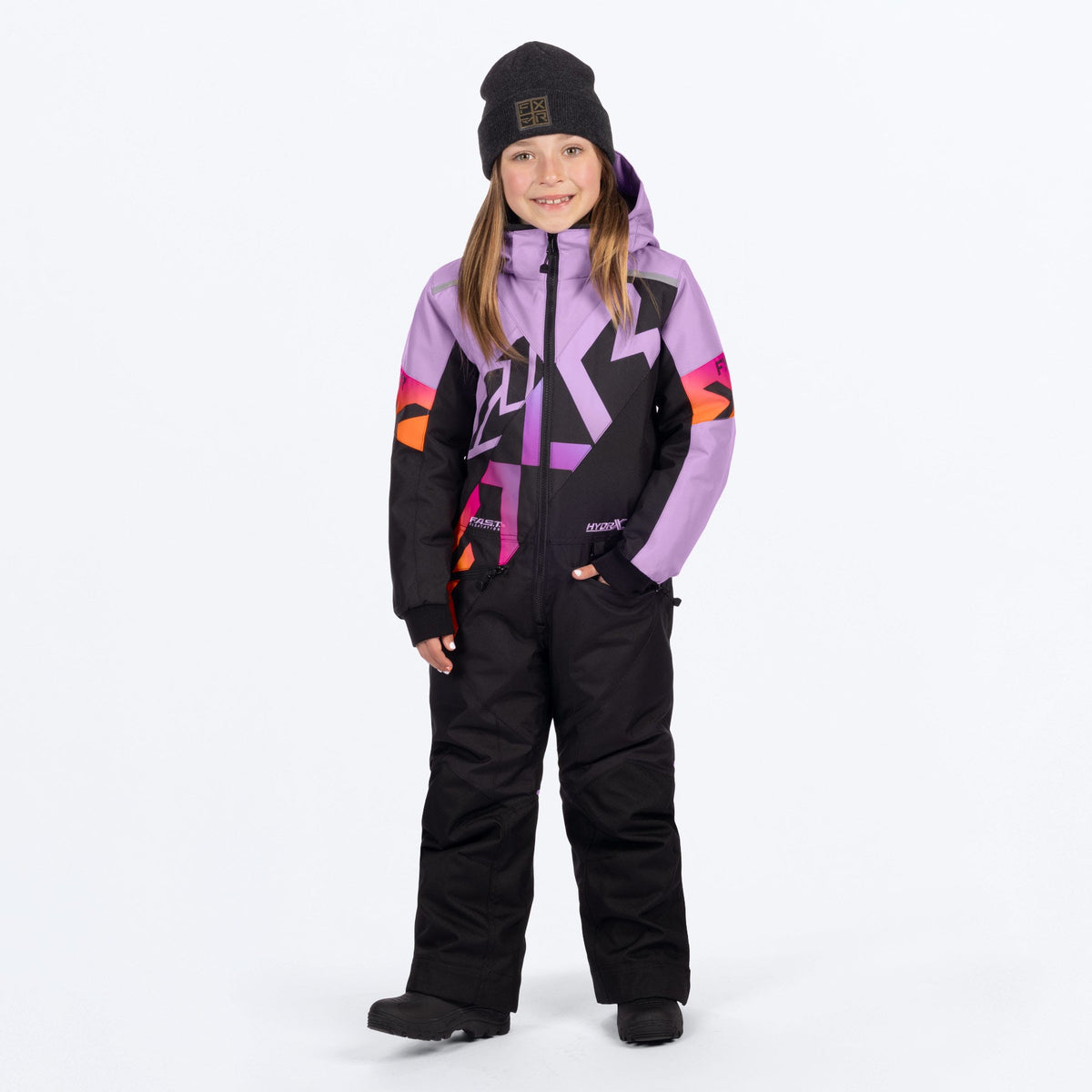 FXR Barn Cold Cross CX Skoteroverall i svart/Lilac Glow