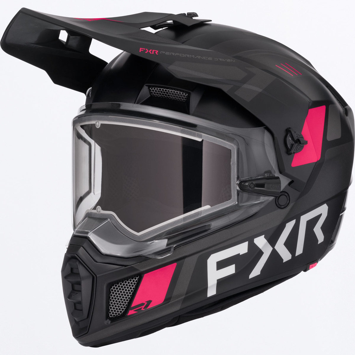 FXR Clutch X Skoterhjälm med E-Shield i svart/Razz