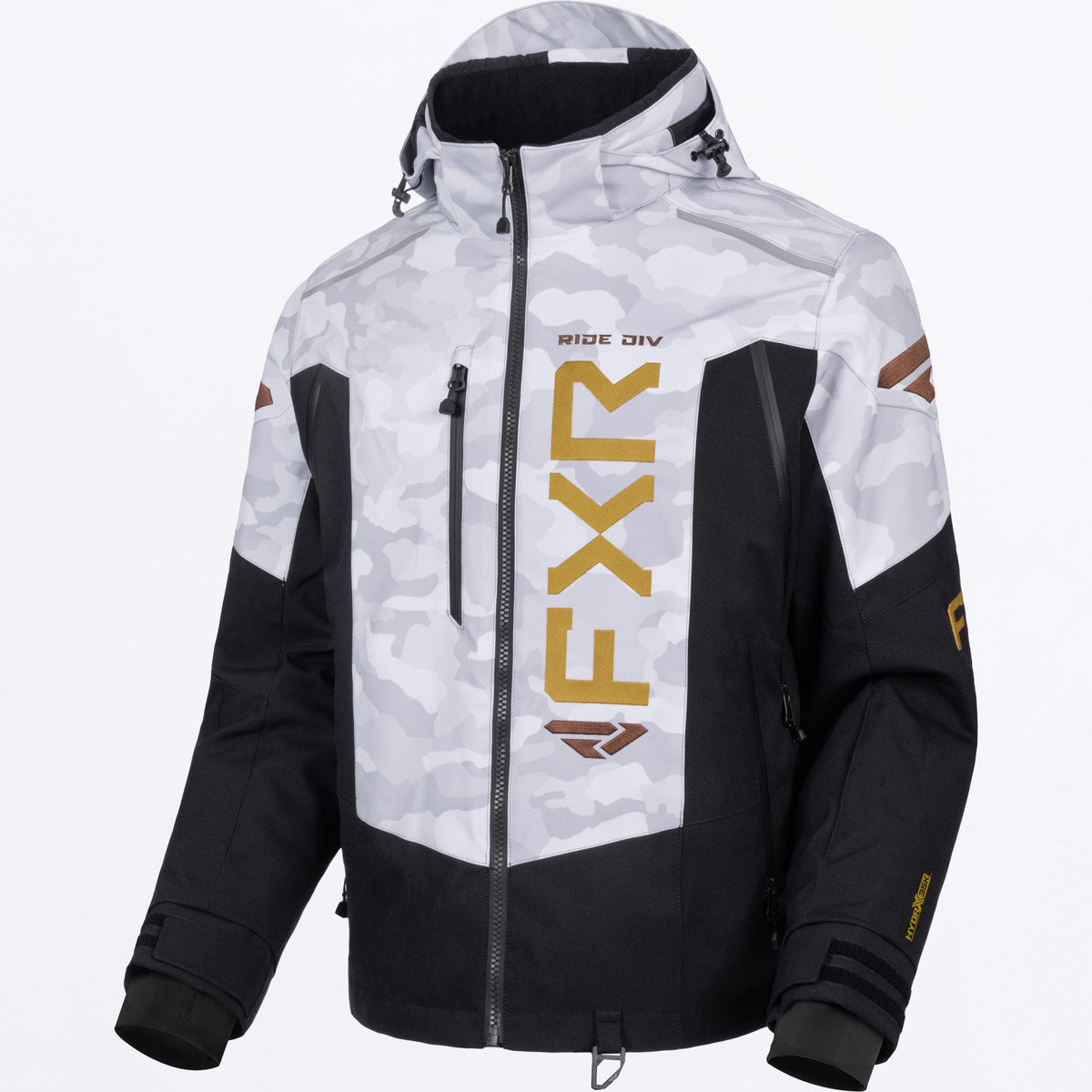 FXR Herr Helium X 2-in-1 Skoterjacka i White Camo/guld