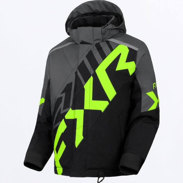 FXR Barn Cold Cross CX Skoterjacka i koksgrå/svart/limegrön