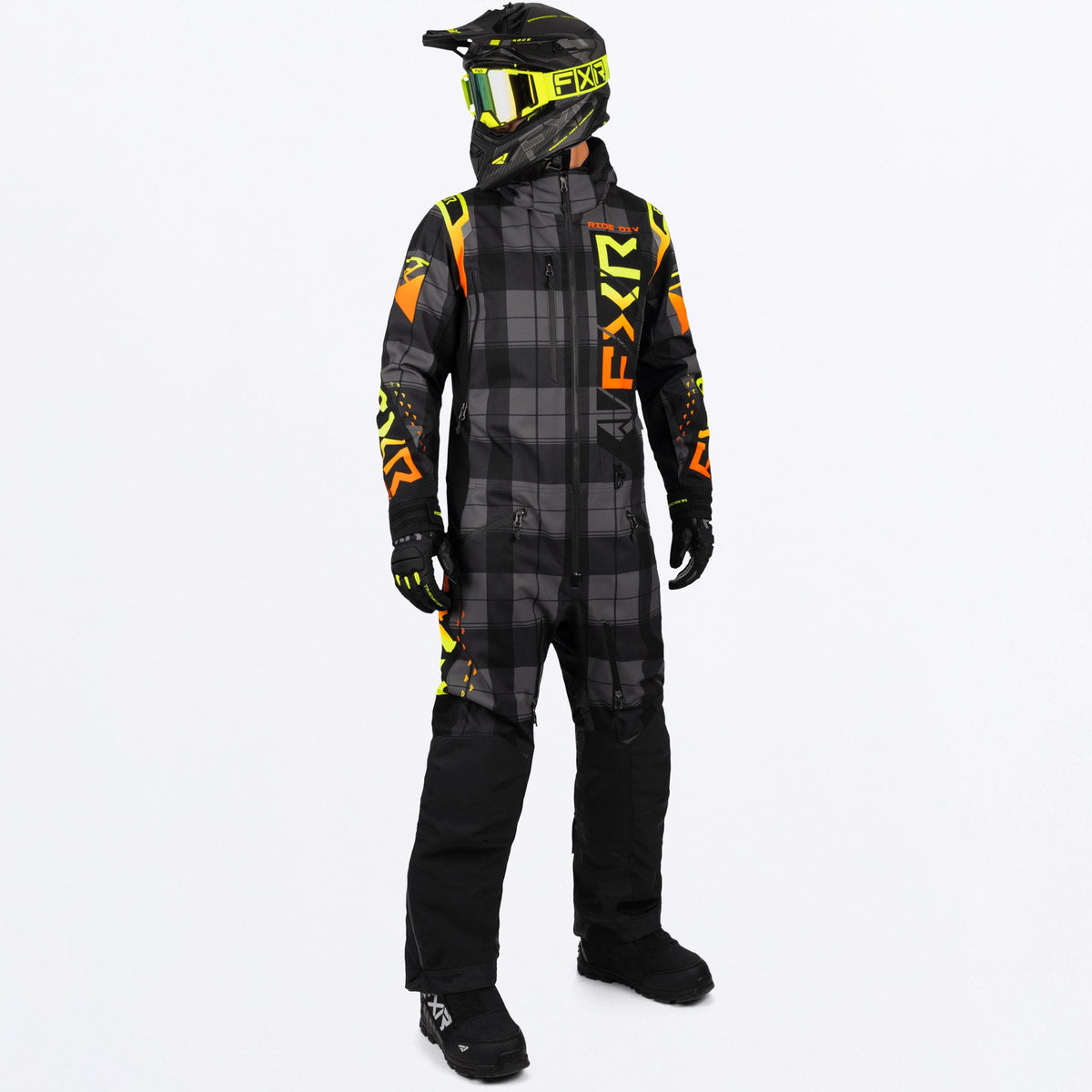 FXR Herr Helium Isolerad Skoteroverall i Black Plaid/Inferno