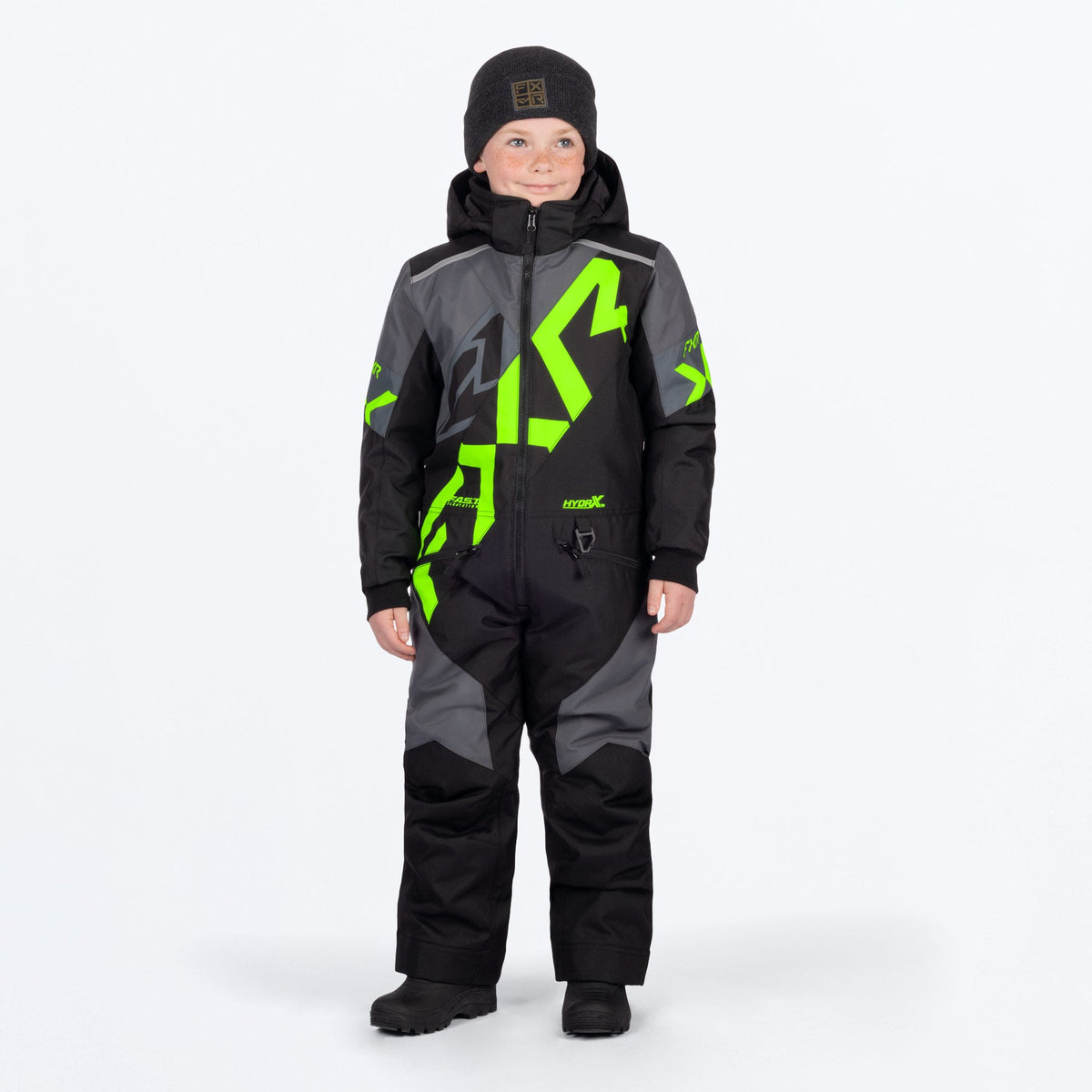 FXR Barn Cold Cross CX Skoteroverall i svart/koksgrå/limegrön
