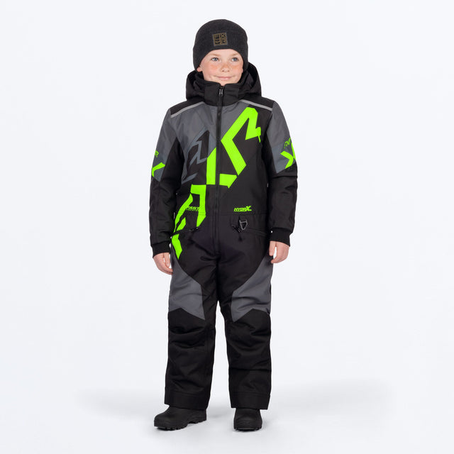 FXR Barn Cold Cross CX Skoteroverall i svart/koksgrå/limegrön