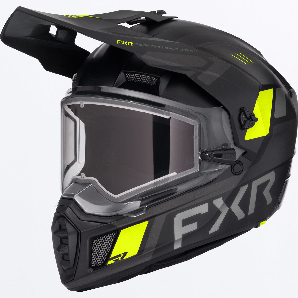 FXR Clutch X Skoterhjälm med E-Shield i svart/Hi-Vis