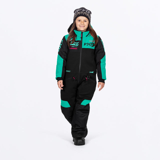 FXR Barn Revo Skoteroverall i svart/mintgrön/Razz
