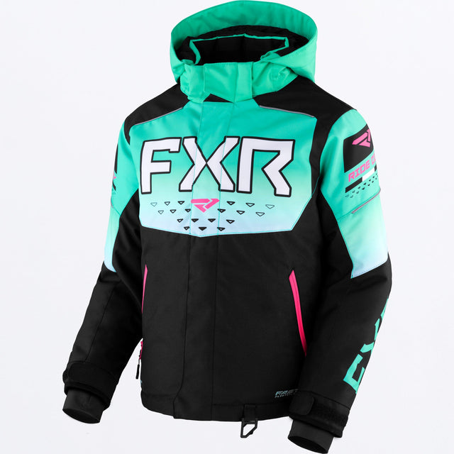 FXR Junior Helium Skoterjacka i svart/Mint Fade/E Pink