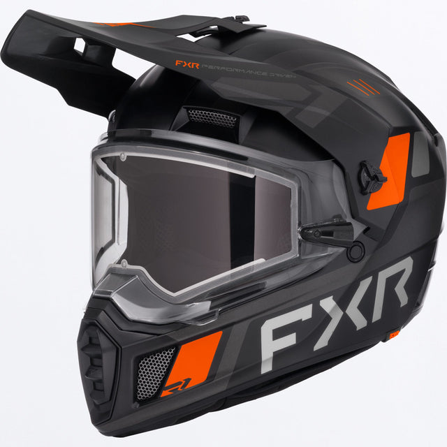 FXR Clutch X Skoterhjälm med E-Shield i svart/orange