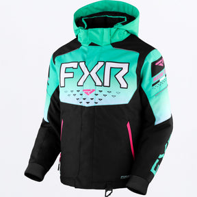 FXR Child Helium skoterjacka för barn i svart/Mint Fade/E Pink