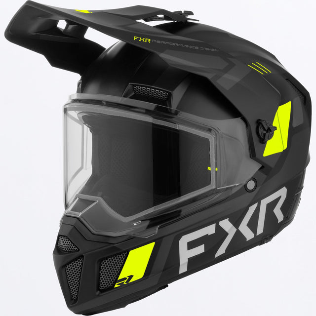 FXR Junior Clutch X Skoterhjälm med Dual Shield i svart/Hi-Vis